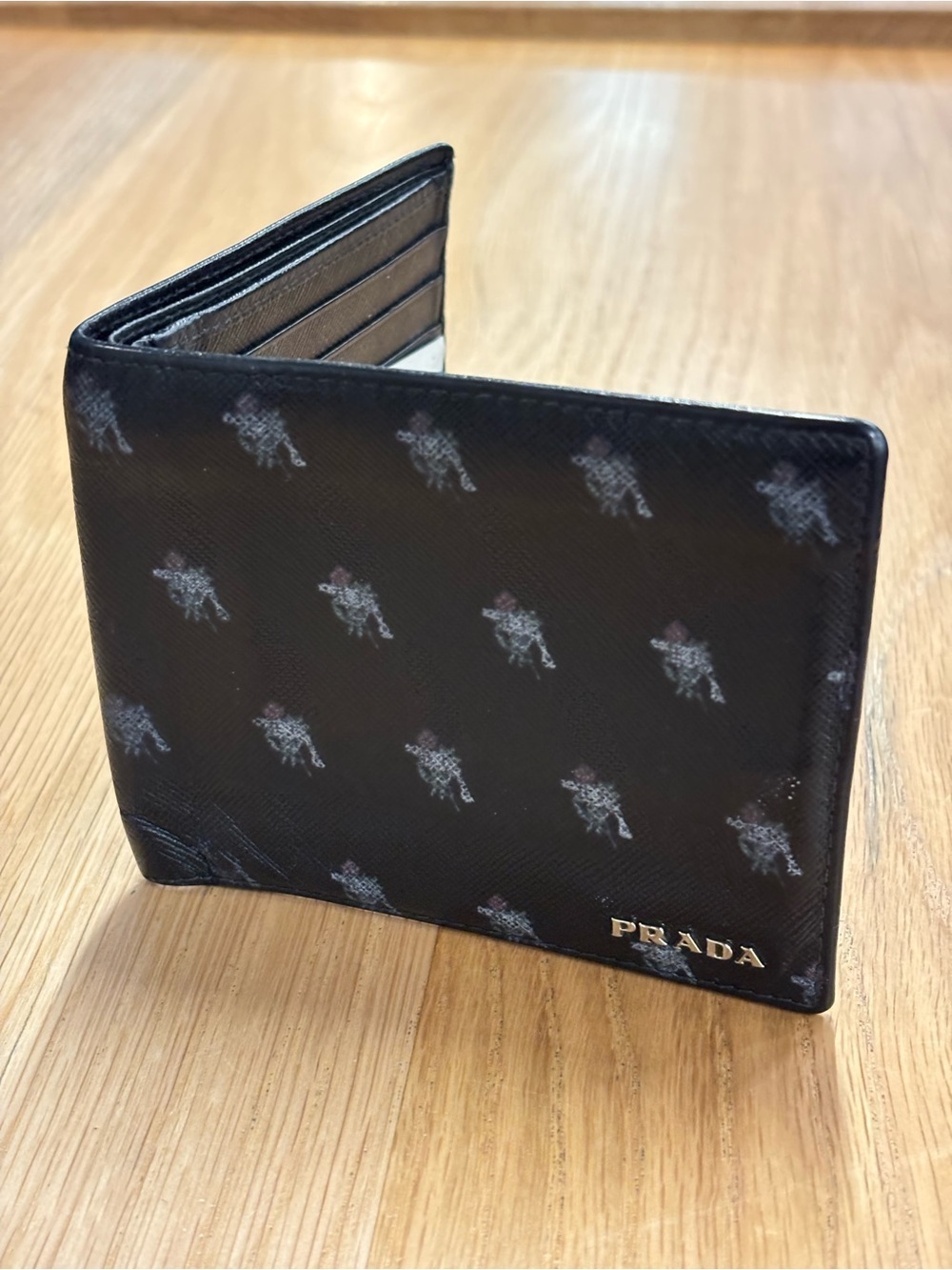 Prada Black Saffiano Leather Card Holder Wallet with Printed Motif - Picture 6 of 9